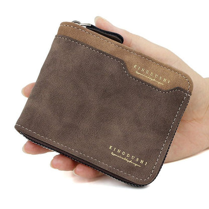 Men's Tri-fold Zip-Around Wallet, PU Leather Purse with Snap Coin Pocket & ID Photo Slot, Multi-Card Slots Business Casual Short Billfold (Dark Brown) Kemu |Fashion Home Kitchen Beauty