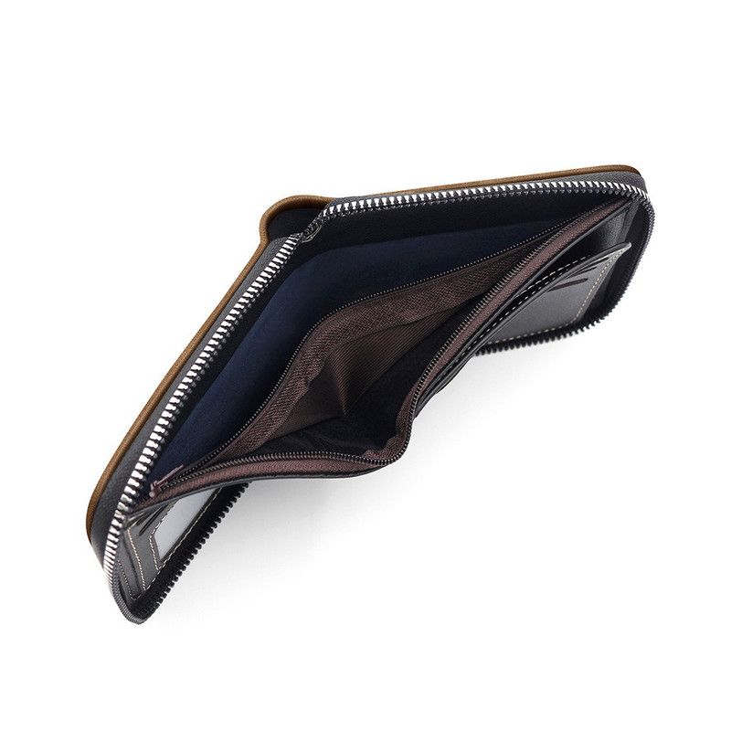 Men's Tri-fold Zip-Around Wallet, PU Leather Purse with Snap Coin Pocket & ID Photo Slot, Multi-Card Slots Business Casual Short Billfold (Dark Brown) Kemu |Fashion Home Kitchen Beauty