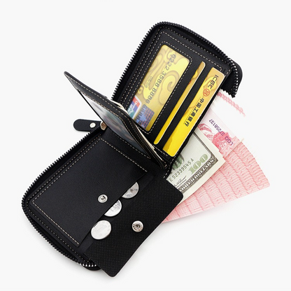 Men's Tri-fold Zip-Around Wallet, PU Leather Purse with Snap Coin Pocket & ID Photo Slot, Multi-Card Slots Business Casual Short Billfold (Dark Brown) Kemu |Fashion Home Kitchen Beauty