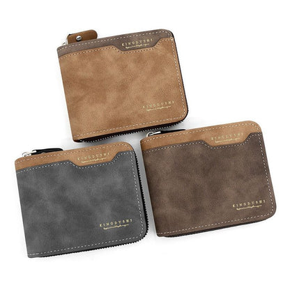 Men's Tri-fold Zip-Around Wallet, PU Leather Purse with Snap Coin Pocket & ID Photo Slot, Multi-Card Slots Business Casual Short Billfold (Dark Brown) Kemu |Fashion Home Kitchen Beauty