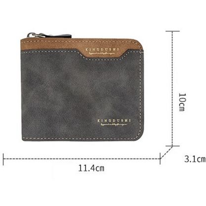 Men's Tri-fold Zip-Around Wallet, PU Leather Purse with Snap Coin Pocket & ID Photo Slot, Multi-Card Slots Business Casual Short Billfold (Dark Brown) Kemu |Fashion Home Kitchen Beauty