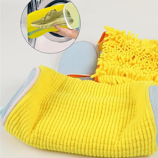 2-Pack Washing Machine Shoe Wash Bags, Thick Chenille Lining Anti-Deformation Laundry Bags with Durable Zippers for Sneakers and Canvas Shoes - White