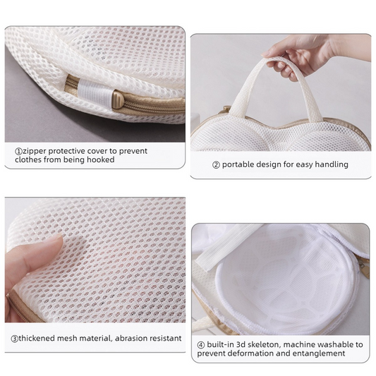 3D Support Bra Laundry Bag, Thick Mesh Bra Wash Bag with Zipper & Handle, Anti-Deformation Bra Protector for Washing Machine - Gray