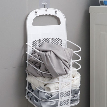 Wall-Mounted Foldable Laundry Basket, No-Drilling Hanging Dirty Clothes Hamper for Bathroom - White