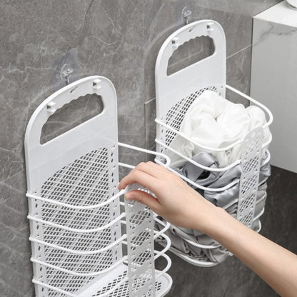 Wall-Mounted Foldable Laundry Basket, No-Drilling Hanging Dirty Clothes Hamper for Bathroom - White