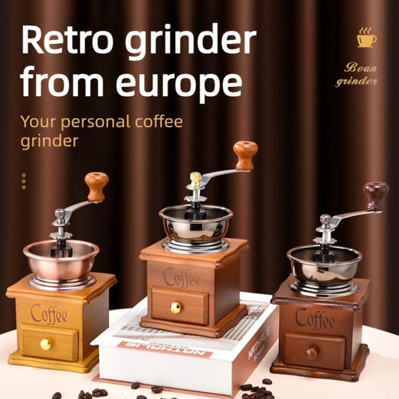 Vintage Wooden Hand Coffee Grinder, Manual Coffee Bean Mill with Ceramic Burr for Home Use—Light Brown Kemu |Fashion Home Kitchen Beauty