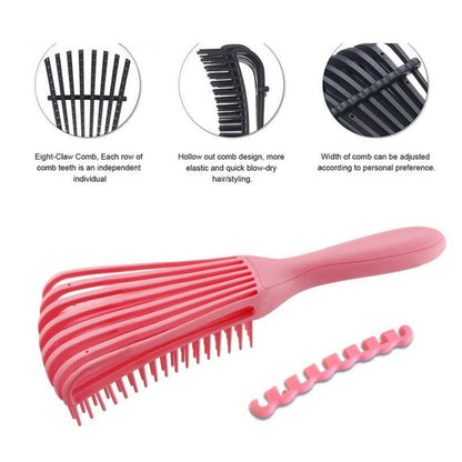 Adjustable 8-Claw Detangler Hair Brush, Hollow Curved Vent Brush for Wet and Dry Hair Styling and Massage - Green