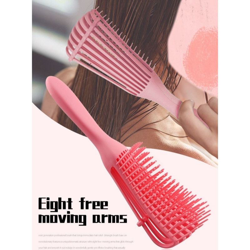 Adjustable 8-Claw Detangler Hair Brush, Hollow Curved Vent Brush for Wet and Dry Hair Styling and Massage - Purple
