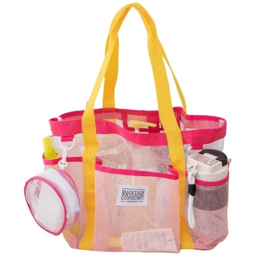 Multi-Pocket Mesh Beach Swim Bag, Dry/Wet Separation, Large Capacity Gym Tote with Bonus Mini Round Mesh Pouch—Pink Kemu |Fashion Home Kitchen Beauty
