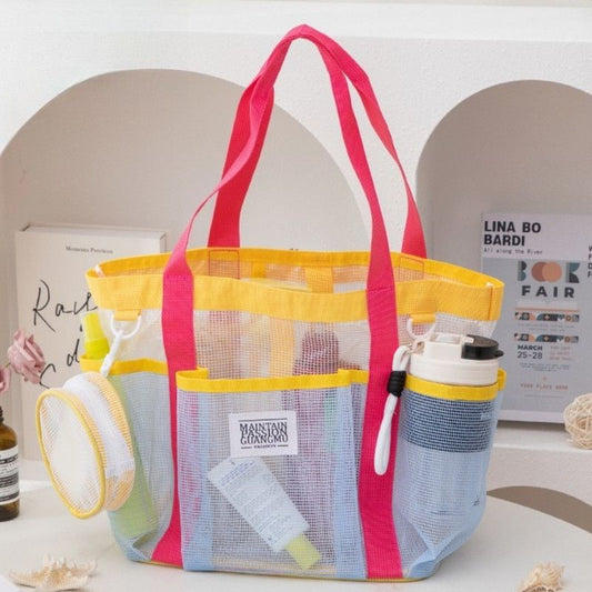 Multi-Pocket Mesh Beach Swim Bag, Dry/Wet Separation, Large Capacity Gym Tote with Bonus Mini Round Mesh Pouch—Yellow Kemu |Fashion Home Kitchen Beauty
