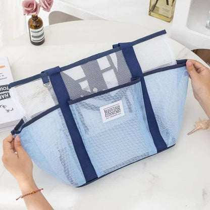 Multi-Pocket Mesh Beach Swim Bag, Dry/Wet Separation, Large Capacity Gym Tote with Bonus Mini Round Mesh Pouch - Beige Kemu |Fashion Home Kitchen Beauty
