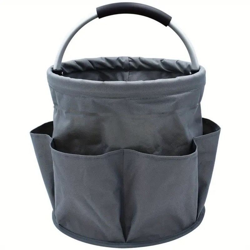Foldable Handheld Storage Bucket with 6 Pockets, Oxford Garden Tool & Picnic Organizer Tote - Gray