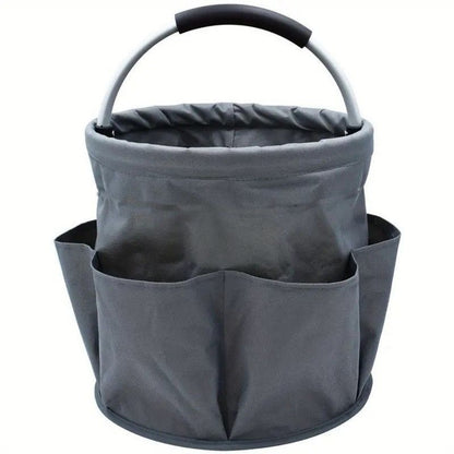 Foldable Handheld Storage Bucket with 6 Pockets, Oxford Garden Tool & Picnic Organizer Tote - Gray