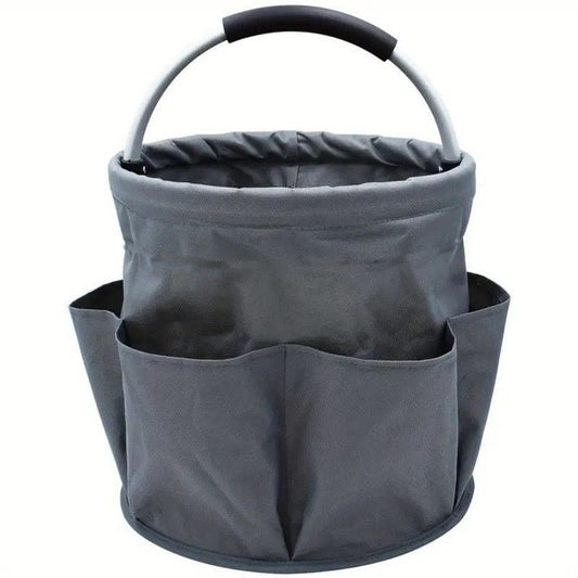 Foldable Handheld Storage Bucket with 6 Pockets, Oxford Garden Tool & Picnic Organizer Tote - Gray