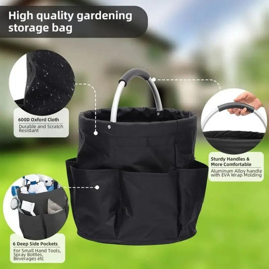 Foldable Handheld Storage Bucket with 6 Pockets, Oxford Garden Tool & Picnic Organizer Tote - Gray