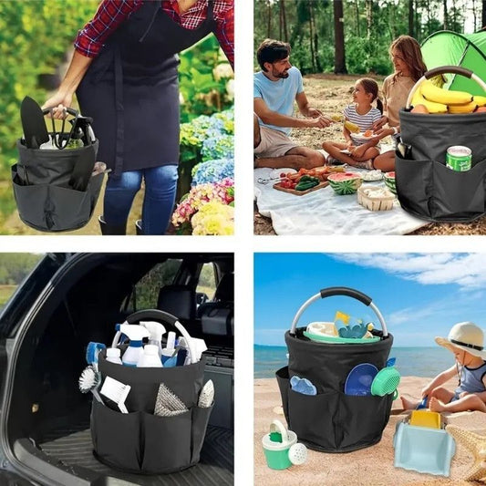 Foldable Handheld Storage Bucket with 6 Pockets, Oxford Garden Tool & Picnic Organizer Tote - Gray - Kemu |Fashion Home Kitchen Beauty