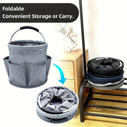 Foldable Handheld Storage Bucket with 6 Pockets, Oxford Garden Tool & Picnic Organizer Tote - Blue