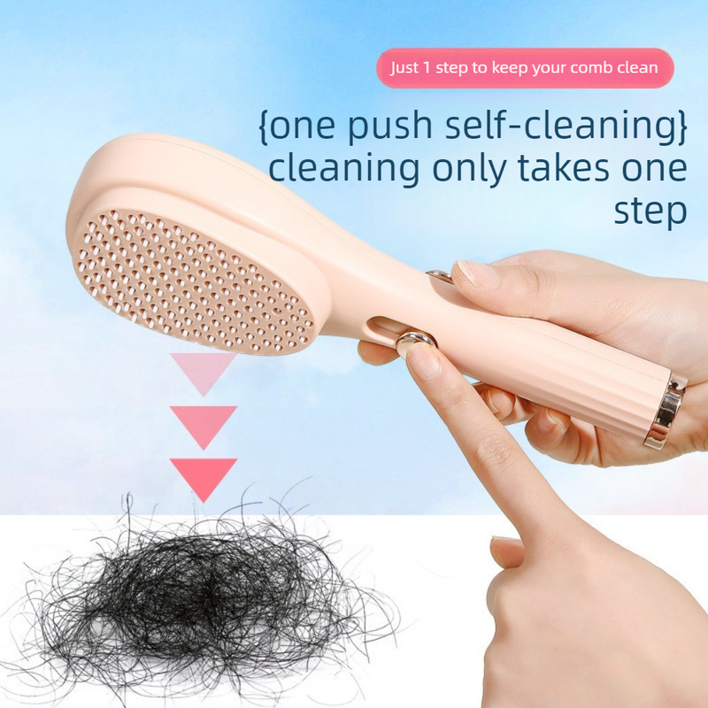 One-Click Self-Clean Retractable Massage Air Cushion Comb, Anti-Static Detangling Hair Brush for Scalp Care & Lifting—Pink Kemu |Fashion Home Kitchen Beauty
