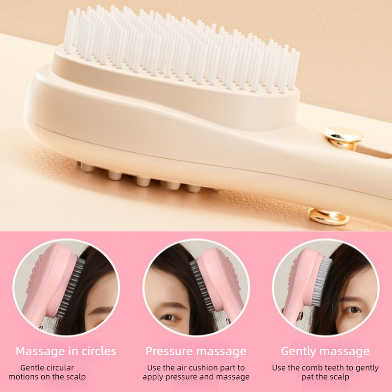One-Click Self-Clean Retractable Massage Air Cushion Comb, Anti-Static Detangling Hair Brush for Scalp Care & Lifting—Beige Kemu |Fashion Home Kitchen Beauty