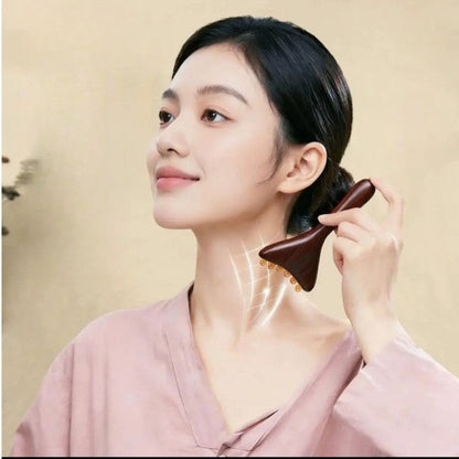 Red Sandalwood Facial Massager Beauty Push Tool, Horn Beads Lifting Gua Sha Meridian Massage Stick