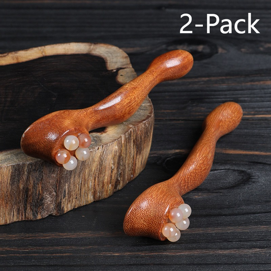 2-Piece Set—Massage Stick, Natural Horn Roller for Eyes, Face, Meridians, and Full-Body Gua Sha