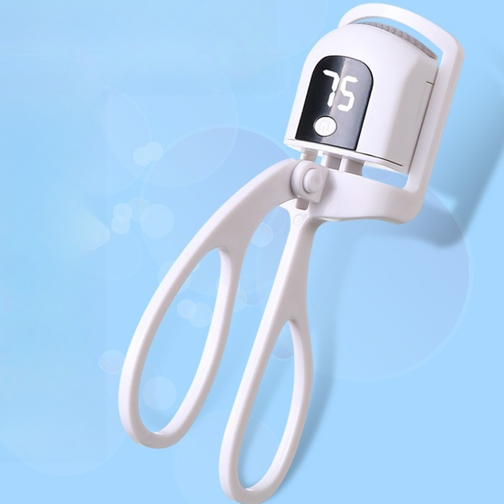 Digital 3-Temperature Heated Eyelash Curler, USB-Rechargeable, Portable, Long-Lasting Lash Curling Tool—White