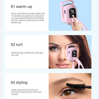 Digital 3-Temperature Heated Eyelash Curler, USB-Rechargeable, Portable, Long-Lasting Lash Curling Tool—White