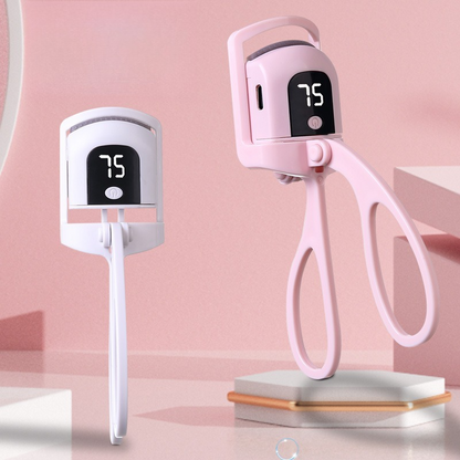 Digital 3-Temperature Heated Eyelash Curler, USB-Rechargeable, Portable, Long-Lasting Lash Curling Tool—Pink