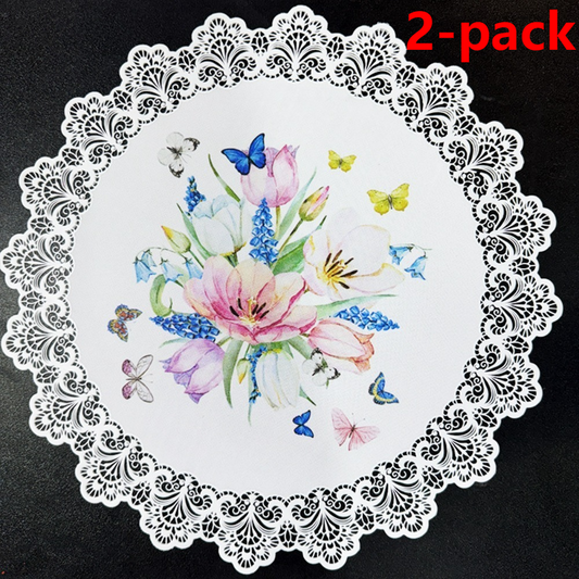 Round Lace Floral Placemats (2-Pack) – Waterproof, Heat-Resistant PVC Table Mats Kemu |Fashion Home Kitchen Beauty