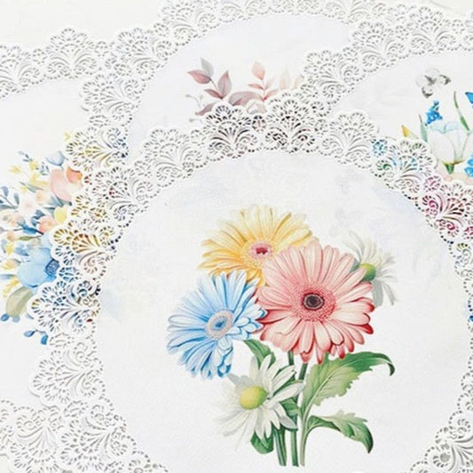 2-Pack Round PVC Lace-Printed Placemats, Waterproof, Oil-Resistant, Heat-Insulating Floral Table Mats - Floral Pattern