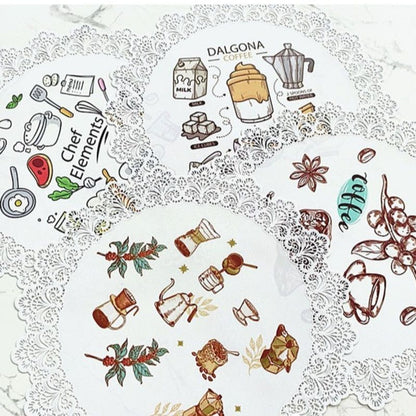 2-Pack Round PVC Lace Coffee-Printed Placemats, Waterproof, Oil-Resistant, Heat-Insulating, Non-Slip Table Mats - Hand-Painted Design