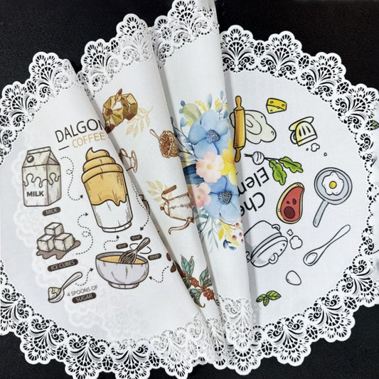 2-Pack Round PVC Lace Coffee-Printed Placemats, Waterproof, Oil-Resistant, Heat-Insulating, Non-Slip Table Mats - Coffee Design