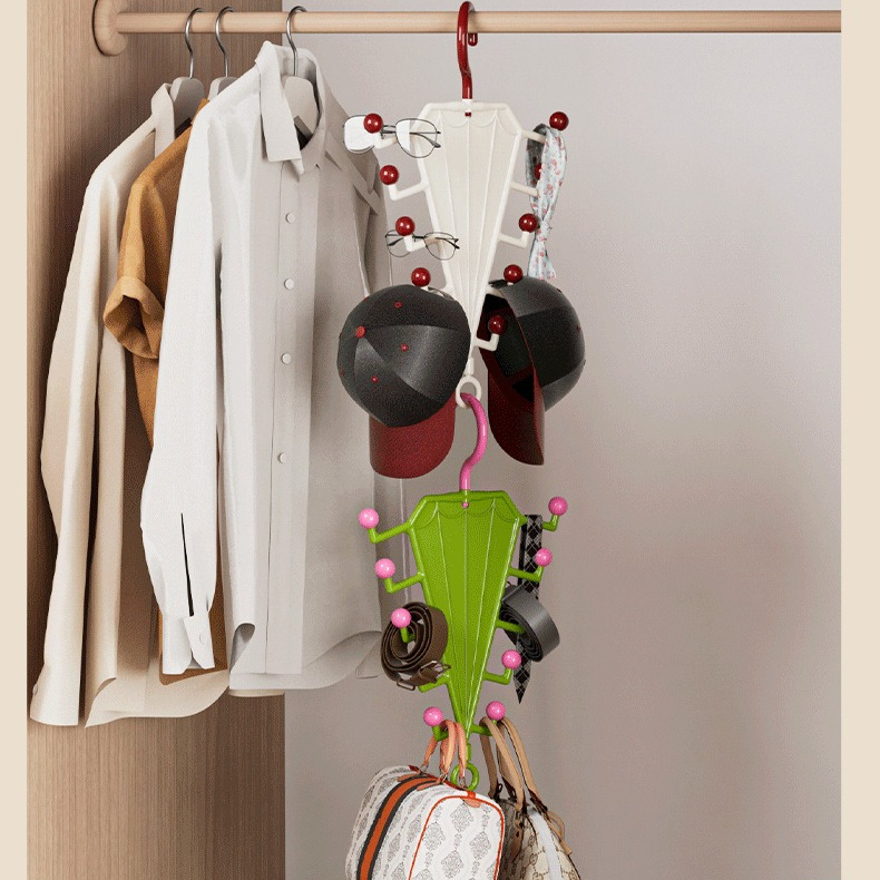 2-Piece V-Shaped Double-Sided 10-Hook Hanger Organizer, Stackable Multi-Purpose Storage Rack for Hats, Scarves, and Belts—Green