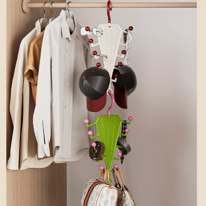 2-Piece V-Shaped Double-Sided 10-Hook Hanger Organizer, Stackable Multi-Purpose Storage Rack for Hats, Scarves, and Belts—Green