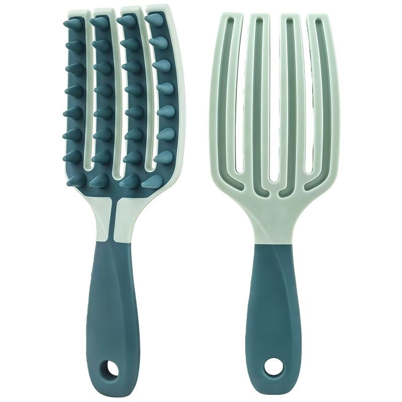 Two-Tone TPR Scalp Massage Shampoo Brush, Wet & Dry Hair Cleaning Comb for Itch Relief & Dandruff Removal—Green