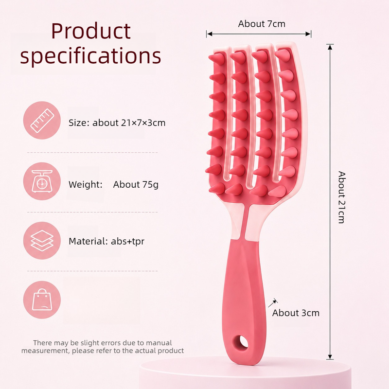 Two-Tone TPR Scalp Massage Shampoo Brush, Wet & Dry Hair Cleaning Comb for Itch Relief & Dandruff Removal—Pink