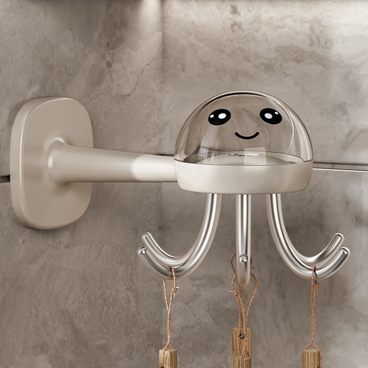 Octopus Rotating No-Drill Hook, Multi-Purpose Strong Adhesive 6-Claw Kitchen Utensil Wall Storage Rack—Beige