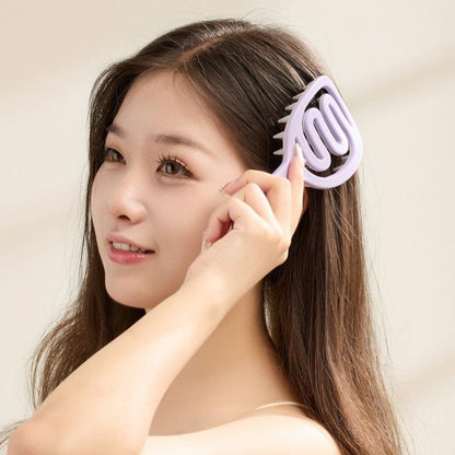 Long-Handle Hollow Hair Shampoo Brush, TPR Soft-Bristle Scalp Massager, Wet & Dry Hair—Black + Pink