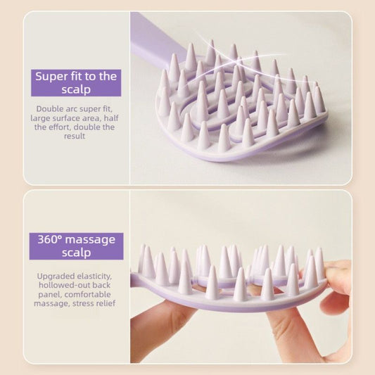 Long-Handled Hollow Hair Shampoo Brush, TPR Soft-Bristle Scalp Massager, for Wet & Dry Hair—Pink