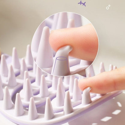 Long-Handled Hollow Hair Shampoo Brush, TPR Soft-Bristle Scalp Massager, for Wet & Dry Hair—Purple
