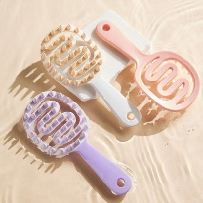 Long-Handled Hollow Hair Shampoo Brush, TPR Soft-Bristle Scalp Massager, for Wet & Dry Hair—Purple