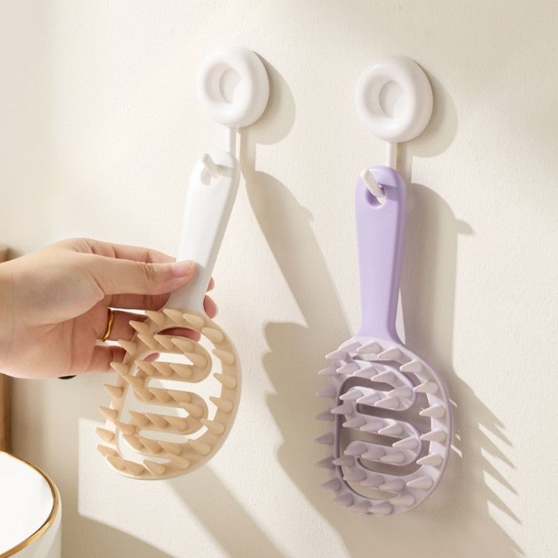 Long-Handled Hollow Hair Shampoo Brush, TPR Soft-Bristle Scalp Massager, for Wet & Dry Hair—White