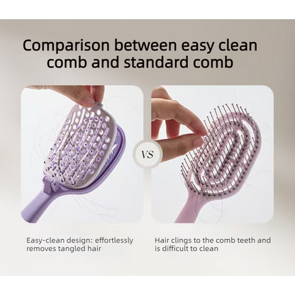 Self-Cleaning Foldable Vent Hair Brush, Portable Detachable Volumizing Scalp Massage Comb—Purple