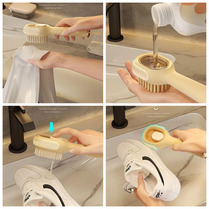 Refillable Liquid Shoe Brush, Soft-Bristle Press-Discharge Laundry Brush for Cleaning Shoes and Clothes—White