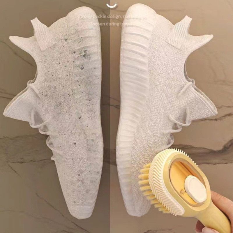 Refillable Liquid Shoe Brush, Soft-Bristle Press-Discharge Laundry Brush for Cleaning Shoes and Clothes—White