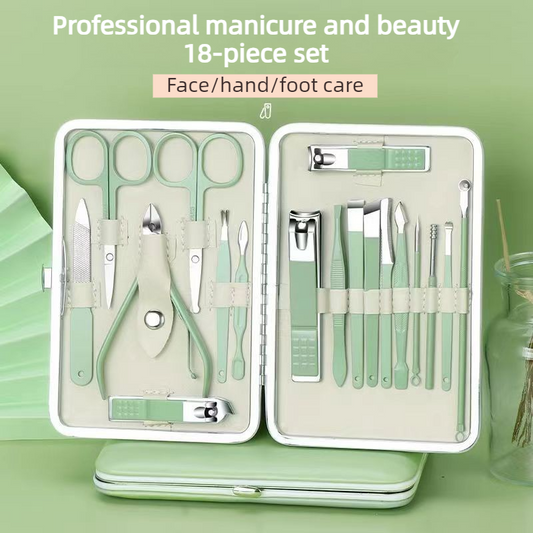18Pcs Stainless Steel Manicure Set, Multi Functional Nail Clipper Cuticle Remover Kit for Home Beauty Care