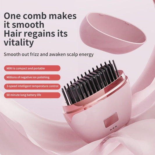 Mini Wireless Negative Ion Hair Straightener Brush, Rechargeable Portable Constant-Temperature Hair Styling Comb for Travel—Pink Kemu |Fashion Home Kitchen Beauty