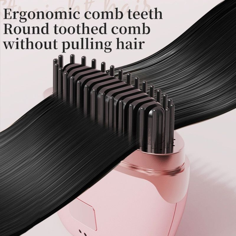 Mini Wireless Negative Ion Hair Straightener Brush, Rechargeable Portable Constant-Temperature Hair Styling Comb for Travel—Pink