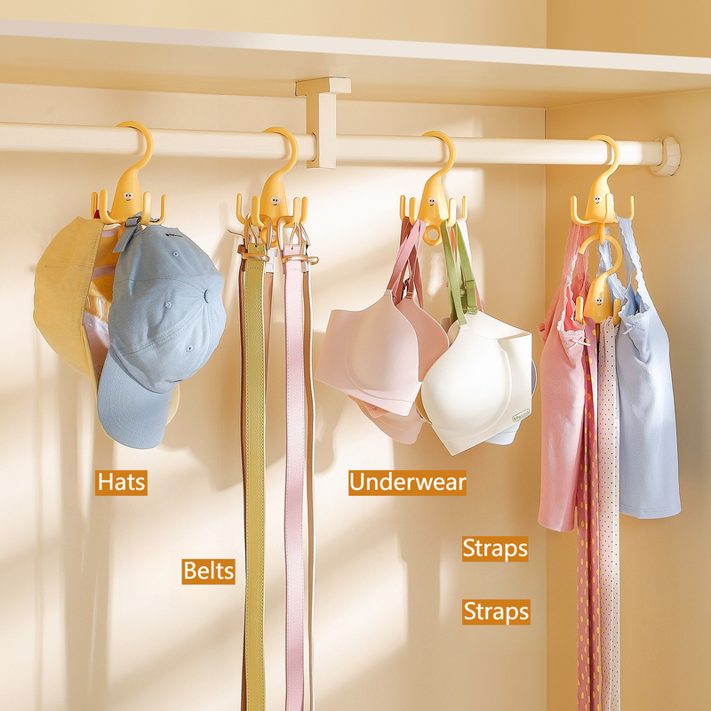 3-Pack - Cute Cartoon 5-Claw Rotating Hook, Multi-Purpose Closet Organizer Hanger for Hats, Bags, Belts, and Lingerie - Green