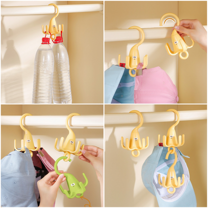 3-Pack - Cute Cartoon 5-Claw Rotating Hook, Multi-Purpose Closet Organizer Hanger for Hats, Bags, Belts, and Lingerie - Green